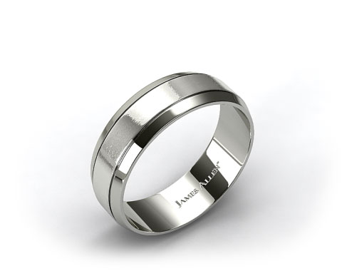 14k White Gold 8mm Etched Comfort Fit Wedding Band